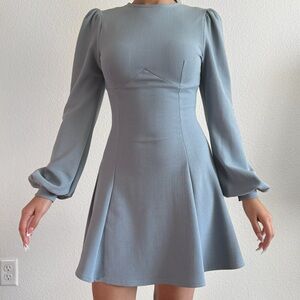 Boohoo Light Blue Long Sleeve skater Dress